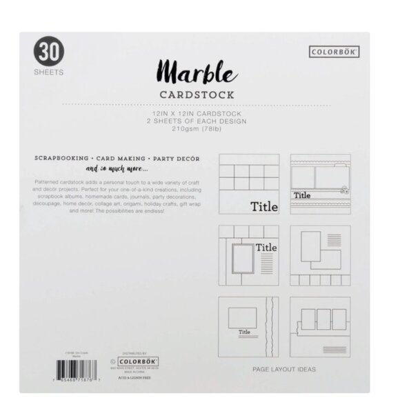 Colorbök Multicolor Marble Cardstock, 12"x12", 121 lb./180 Gsm, 30 Sheets - Picture 3 of 3